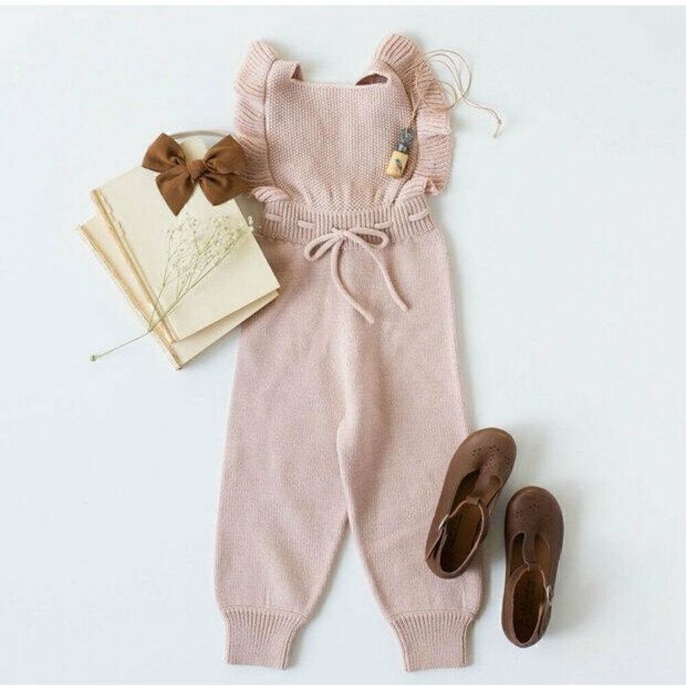 Holley + Sage Little Girls Pale Dusty Pink Merino Wool Made in Peru Knit Romper